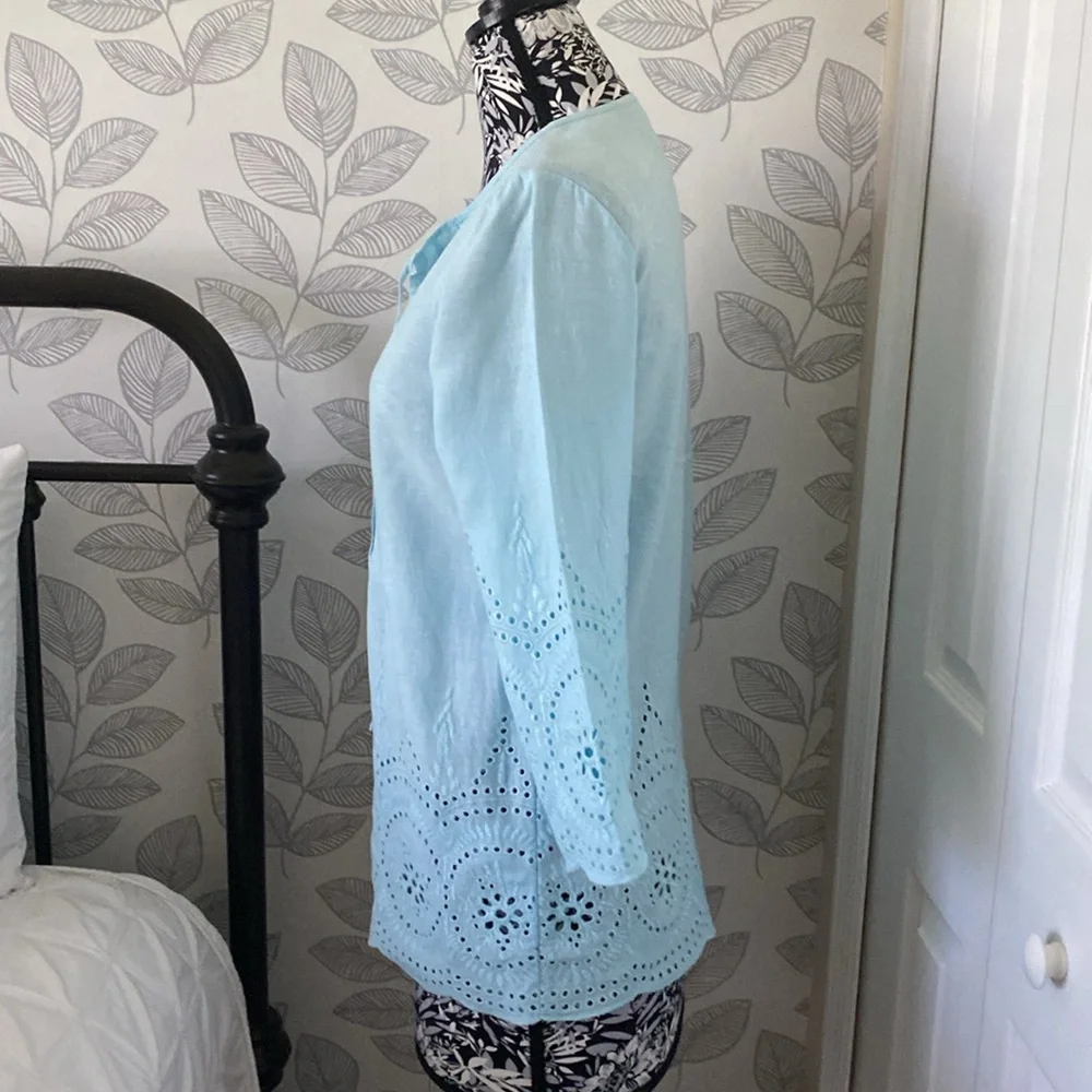 Marina Luna linen blend top beach vacation holiday cruise - Picture 2 of 8